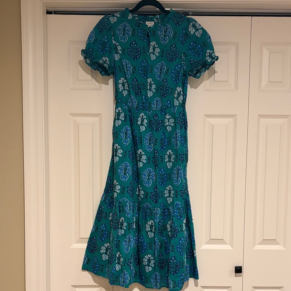 J.crew Floral Blue and Green Women's Dress